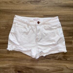 Sol White Distressed High Rise Denim Shorts – Raw Hem